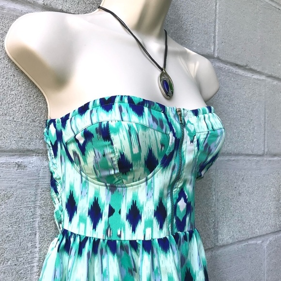 ENVY ME S Aqua Blue Green High Low Boho strapless summer dress Size Small - Picture 8 of 15